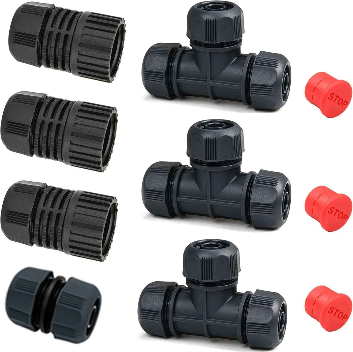 Eden DIY Garden Hose and Faucet Connector - 10-Piece Set (Model#99910), Red, Black
