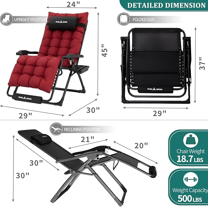 UDPATIO Oversized Zero Gravity Chair Set of 2, 29In XL Patio Reclining Chair - Image 5