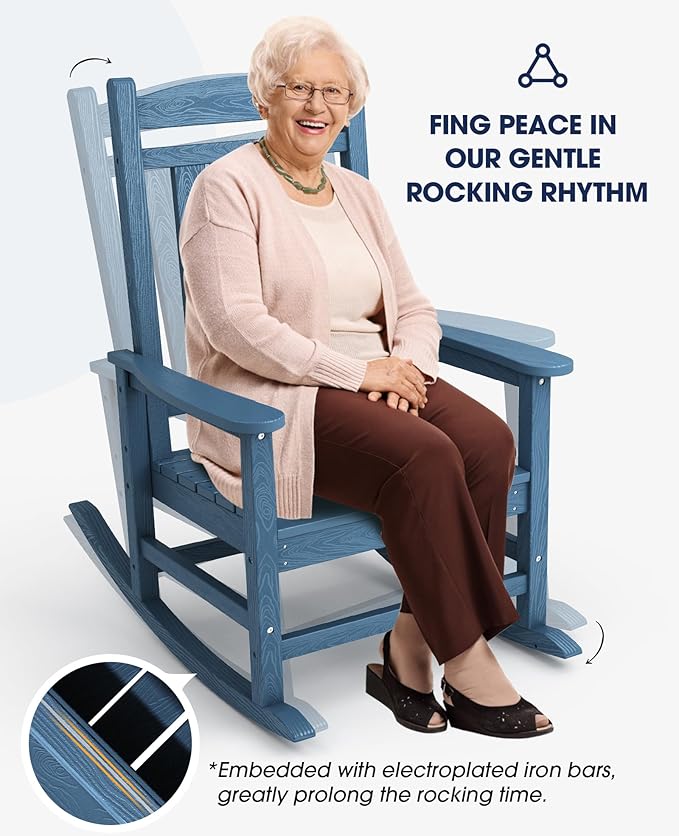 KINGYES HDPE Patio Rocking Chair Set of 2, Outdoor Rocking Chairs Porch Rocker - Image 7