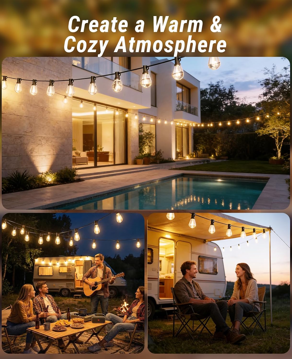 Tenmiro 200FT LED Outdoor String Lights with Remote, 72+2 Shatterproof Bulbs Dimmable Timing 3 Light Modes Outside Patio Lights for Backyard Porch Deck Garden Balcony Pool party Hanging Lighting Decor