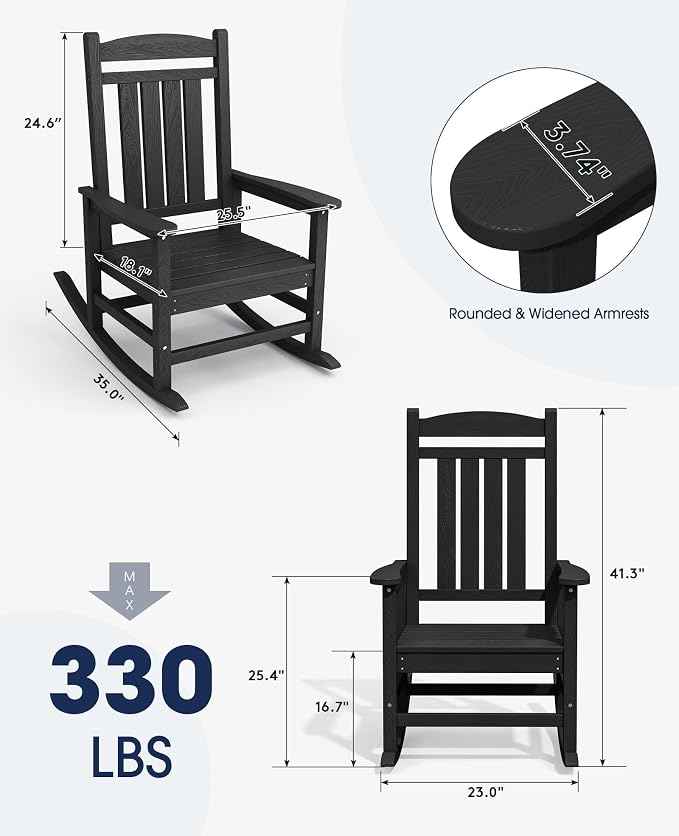 KINGYES Outdoor Rocking Chairs, HDPE All-Weather Patio Rocking Chairs High Back