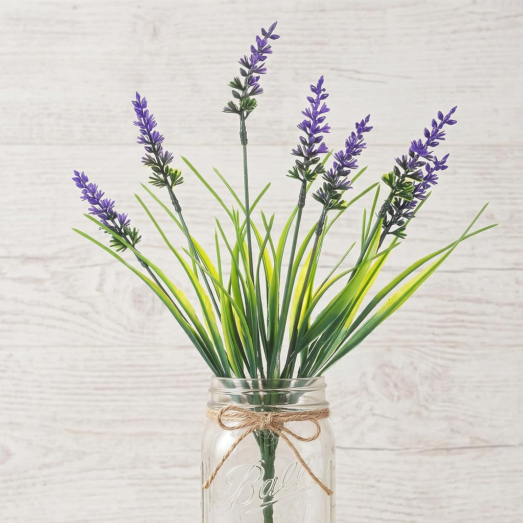 4 Bundles Fake Monkey Grass, 13.5inch UV Resistant Lavender, Faux Monkey Grass Greenery Stems, Artificial Lavender Flower for Pot Planter Filler Patio Garden Porch Decor, Purple Green