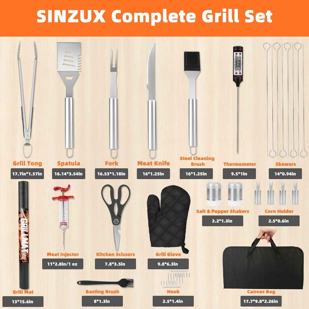 BBQ Grill Accessories, 32Pcs Grilling Gifts for Men Birthday Fathers Day, Heavy Duty Stainless Steel Grill Tool Set, Grill Utensils Kit for Outdoor Grill with Case, Thermometer & Meat Injector | Fathers Day Grill Gifts for Dad, Grill Utensils Kit with ...