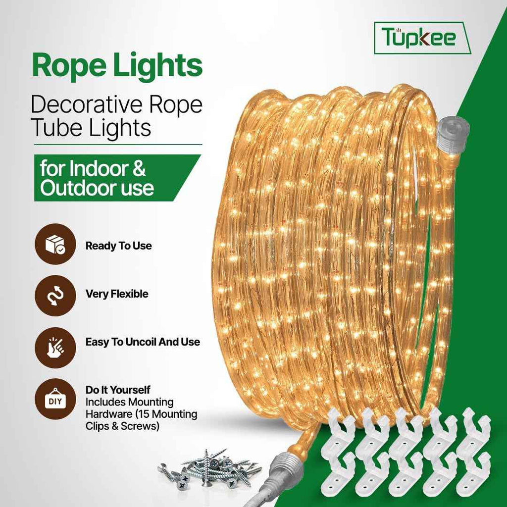 Clear Incandescent Rope Light, 24 feet, Connectable, Waterproof Tube | Flexible, Durable, Linkable, 288 Warm Long-Life Bulbs, for Bedroom, Garden, Halloween, Christmas Indoor & Outdoor Decoration