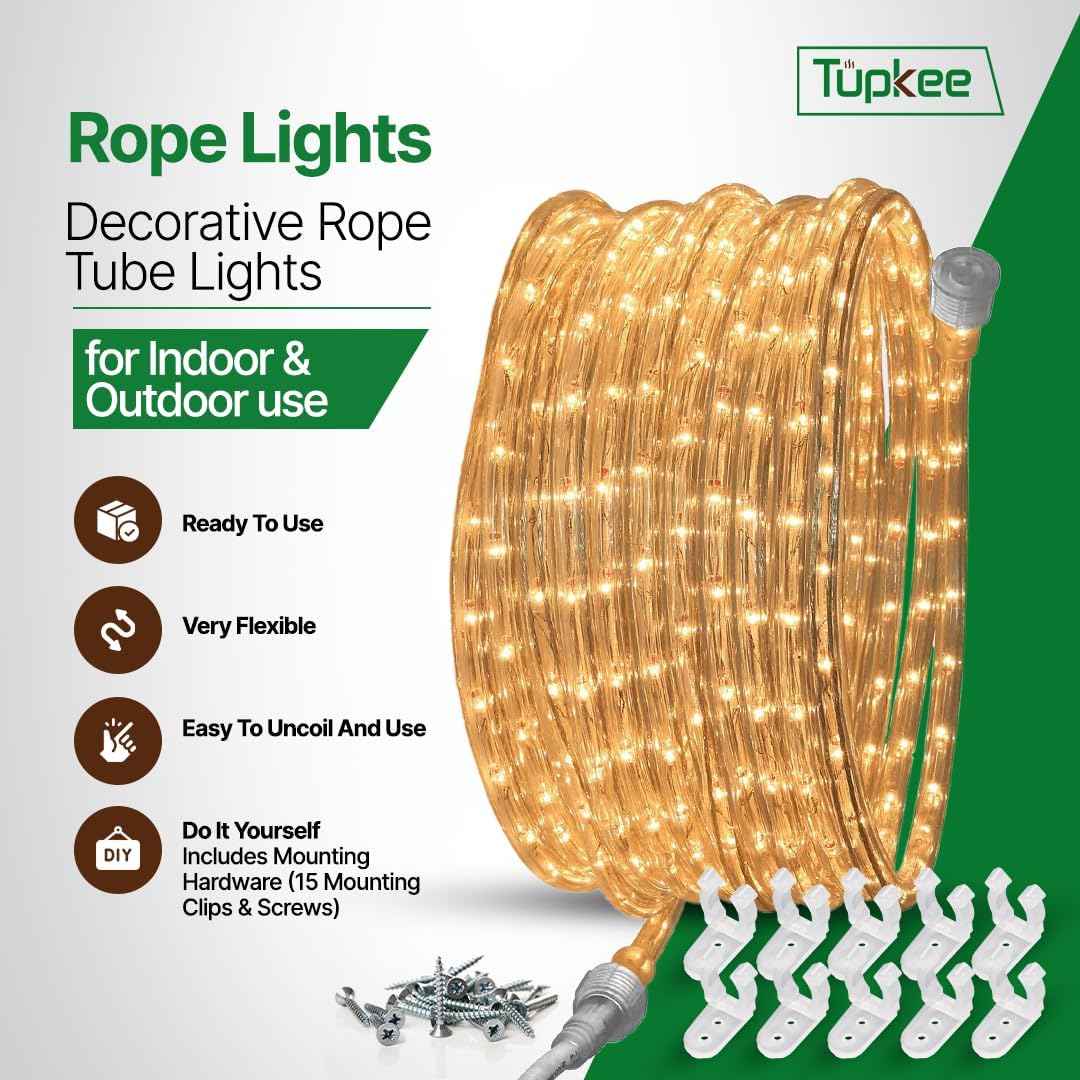 Clear Incandescent Rope Light, 24 feet, Connectable, Waterproof Tube | Flexible, Durable, Linkable, 288 Warm Long-Life Bulbs, for Bedroom, Garden, Halloween, Christmas Indoor & Outdoor Decoration