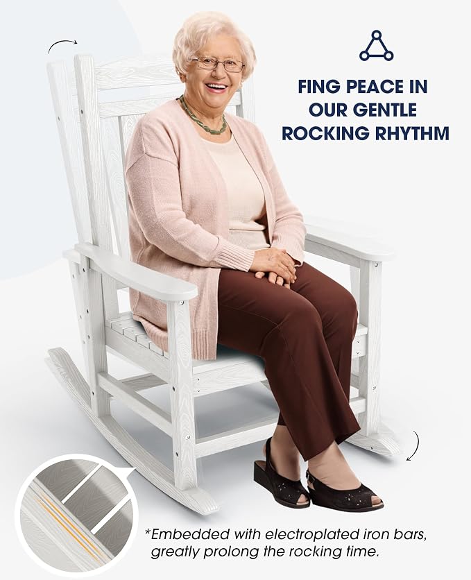 KINGYES HDPE Patio Rocking Chair Set of 4, Outdoor Rocking Chairs Porch Rocker - Image 5