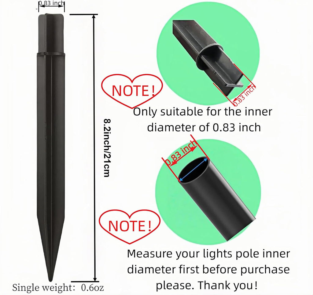 8.25" Reinforced ABS Plastic Solar Ground Spikes - Durable Solar Light Replacement Stakes for Garden, Pathway, Deck, Camping, Christmas Lights (Fits Fits 0.83" Inside Diameter) (Black-3 Pack)
