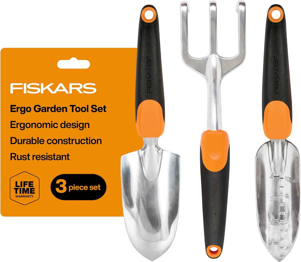 Fiskars 3-Piece Garden Hand Tools Set w/ Trowel, Transplanter & Cultivator
