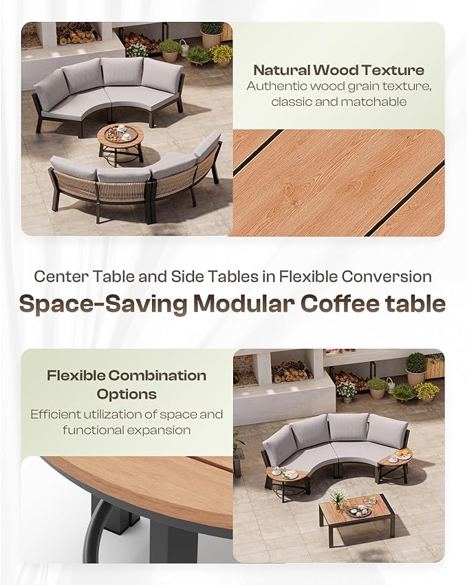 Outdoor Patio Furniture Set, 7 Piece Aluminum Curved Outdoor Sectional Sofas - Image 7