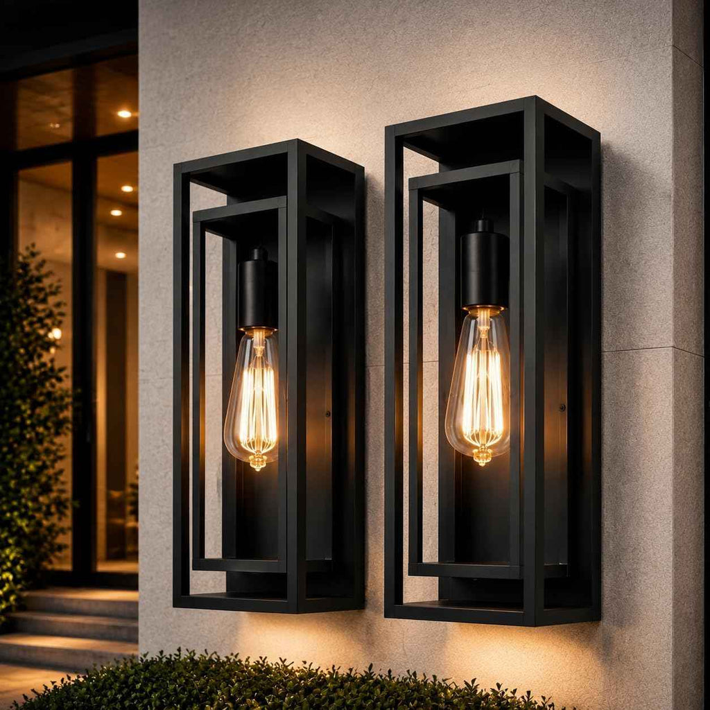 18 Inch 2 Pack Outdoor Wall Lantern Light Fixture，Large Black Exterior Wall Sconce with Clear Glass | Waterproof Anti-Rust Porch Light with E26 Socket for Entryway, Patio, Garage