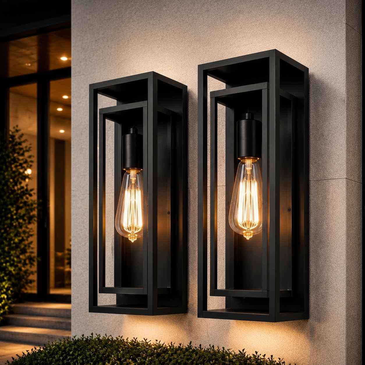 18 Inch 2 Pack Outdoor Wall Lantern Light Fixture，Large Black Exterior Wall Sconce with Clear Glass | Waterproof Anti-Rust Porch Light with E26 Socket for Entryway, Patio, Garage