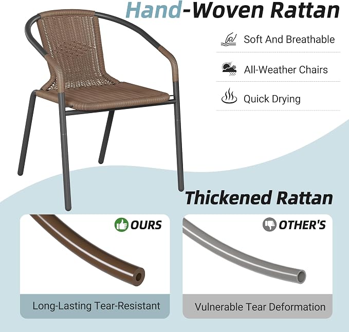 Amopatio Outdoor Dining Chairs Set of 6, Rattan Wicker Patio Chairs, Stackable - Image 6