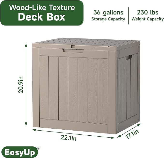 EasyUp 36 Gallon Outdoor Storage Box Waterproof, Resin Outdoor Deck Box - Image 2