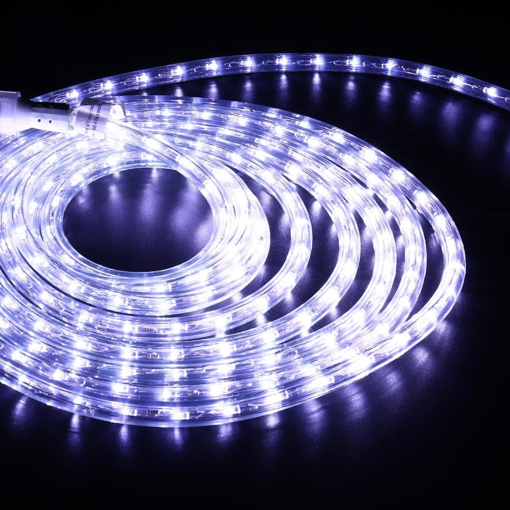 Brizled Cool White Rope Lights Connectable, 18ft 216 LED Rope Light Outdoor | 120V ETL Certificated Plugin Christmas Tube Light; Indoor Outdoor Clear PVC Tube Waterproof for Tree Patio Xmas Camping Decor