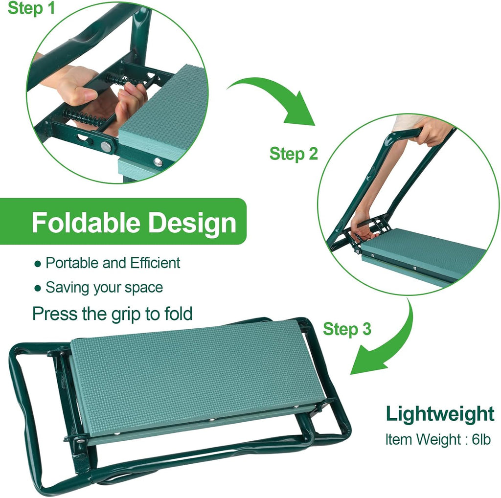 Garden Kneeler and Seat, Garden Bench for Kneeling and Sitting, Garden Stool and Kneeler with A Tool Pocket, Eva Soft Foam Pad for Kneeling and Seating, Gardening Gifts for Women Men Seniors Gardener