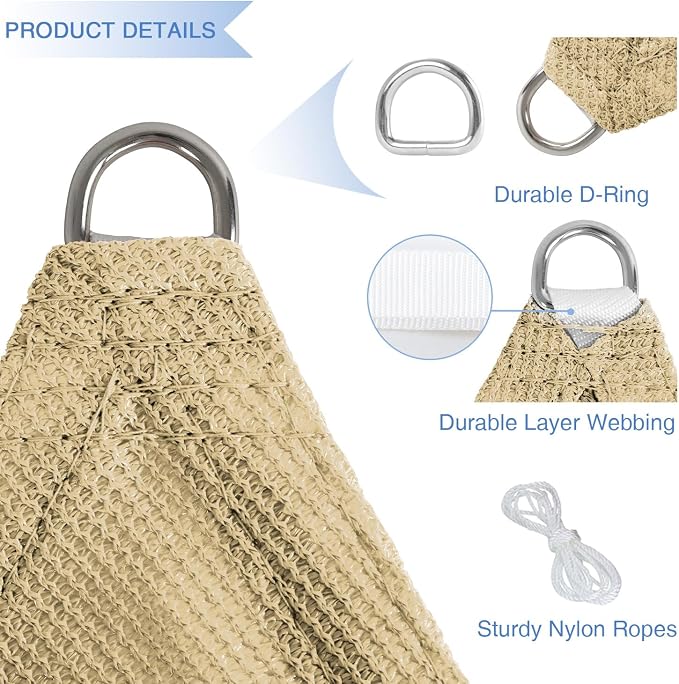 E&K Sunrise 22' x 22' x 22' Sun Shade Sail Triangle Canopy Shade Cover UV Block - Image 4