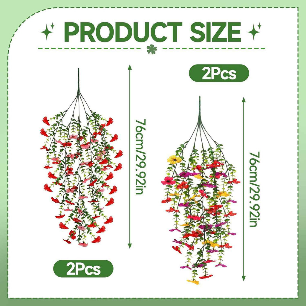 Artificial Flowers Hanging Plants 4 Pack Faux Vines Pothos Fern | UV Resistant Fake Plants for Indoor Outdoor Wall Decor Home Wedding Living Room Decorations Pink Purple Red Yellow