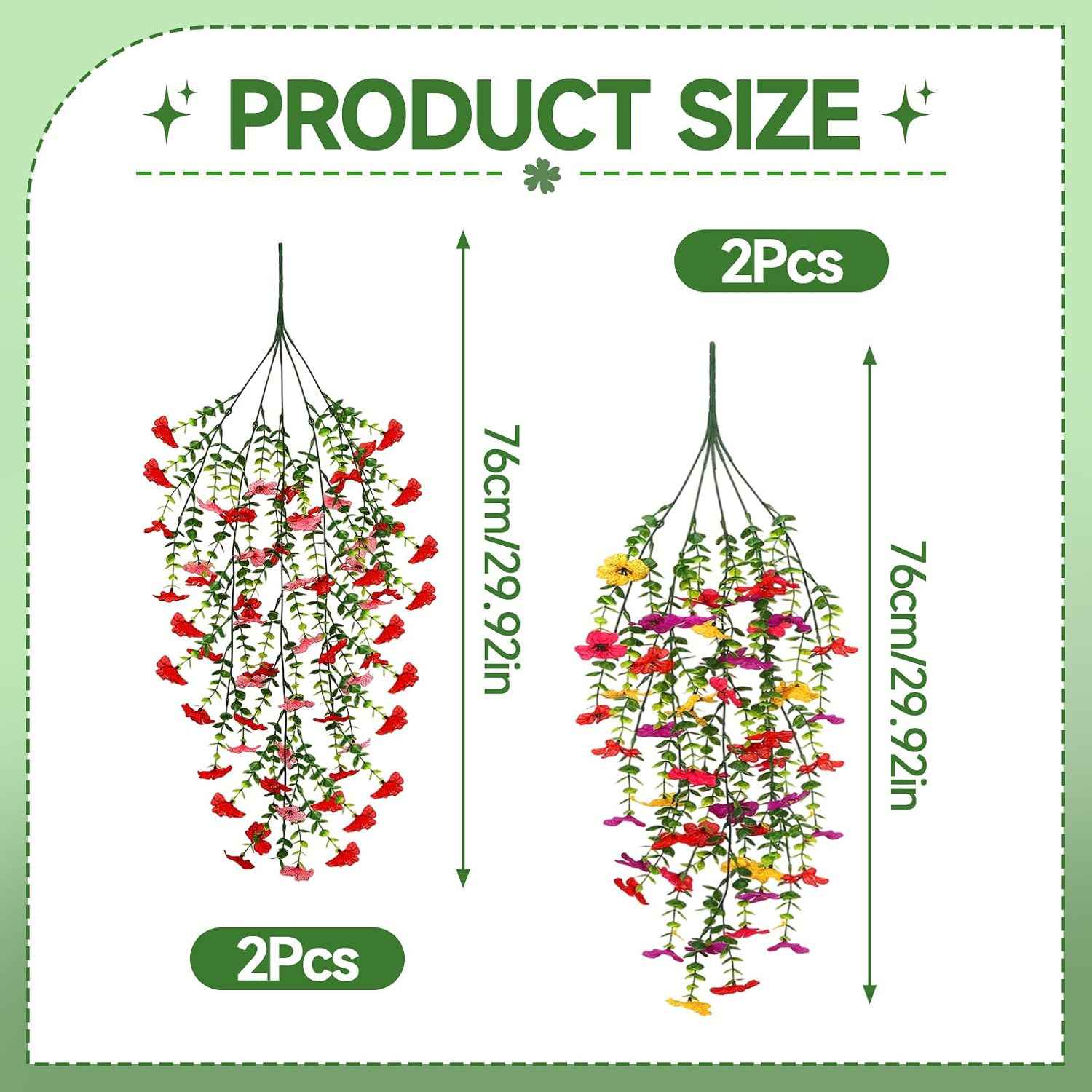 Artificial Flowers Hanging Plants 4 Pack Faux Vines Pothos Fern | UV Resistant Fake Plants for Indoor Outdoor Wall Decor Home Wedding Living Room Decorations Pink Purple Red Yellow