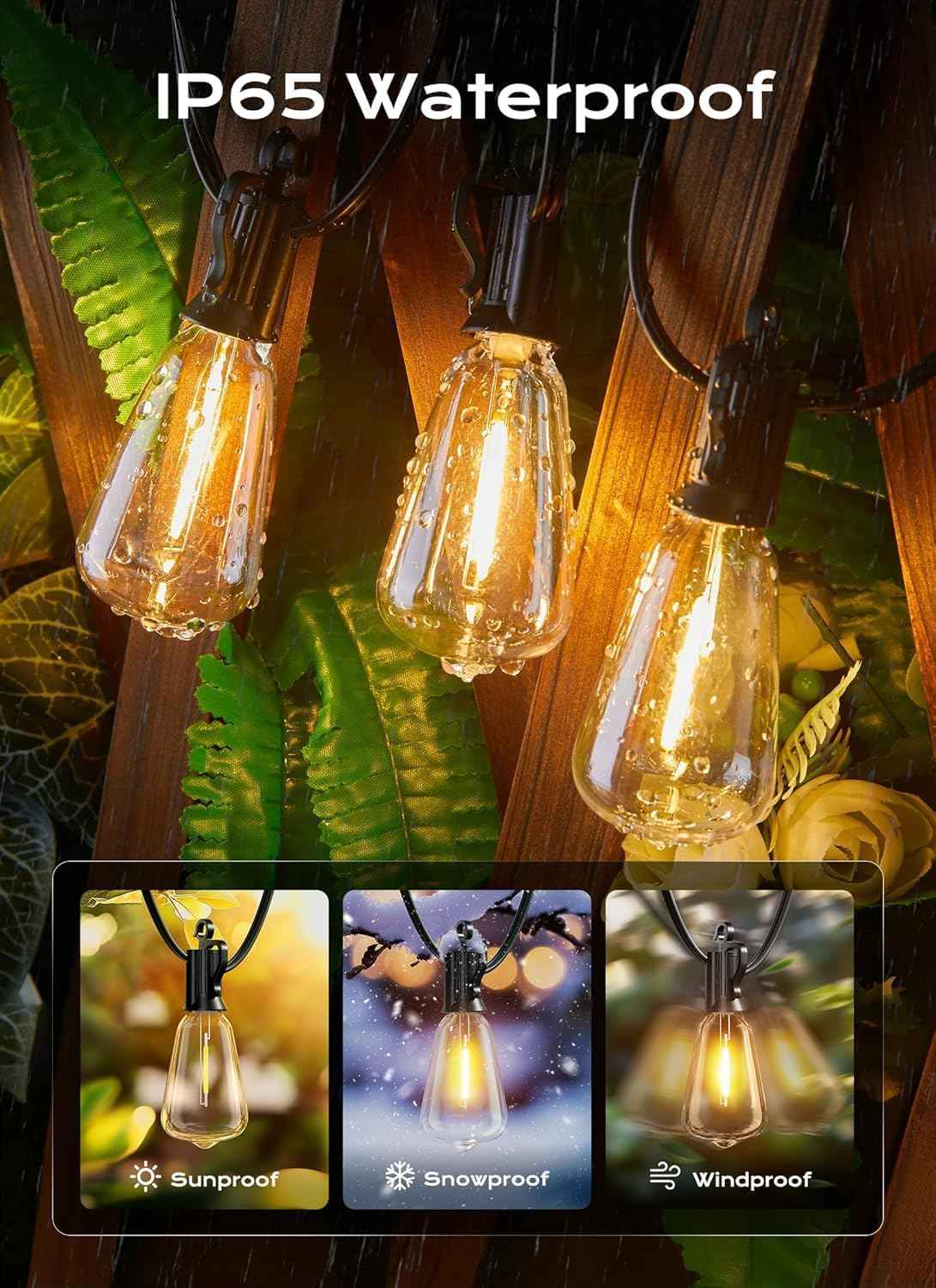 Brightown Outdoor String Lights Patio Lights 100FT ST38 Waterproof Dimmable | Connectable Shatterproof LED Christmas Lights, Hanging Outside Light for Backyard, Porch, Deck, Balcony, Garden, Home Decor