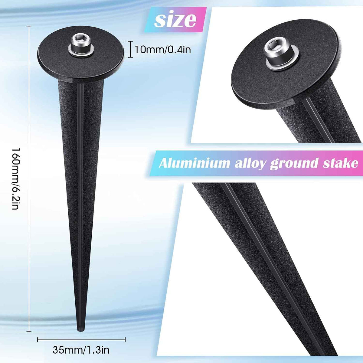 Zhengmy 8 Packs Flood Light Ground Stakes Metal Threaded for Solar,Black | Replacement Stakes with Hex Screws for LED Landscape Lights, 6.3 Inch Fits Gardens Yard Path Lawn Decorations, Metal