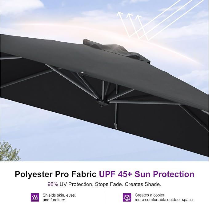 PURPLE LEAF 8 Feet Patio Umbrella Outdoor Cantilever Square Umbrella Aluminum - Image 5