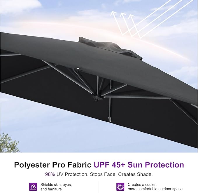 PURPLE LEAF 10 Feet Square Cantilever Umbrella Patio Umbrella - Image 5