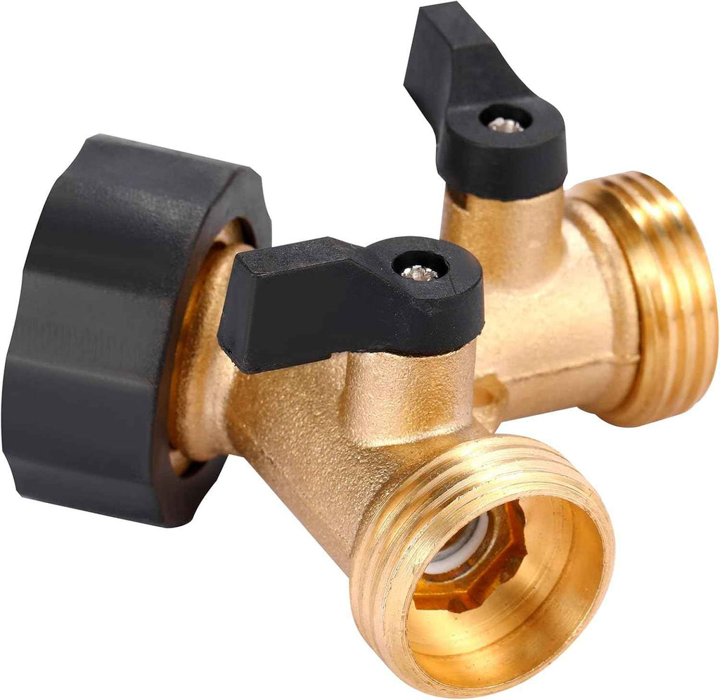 Garden Hose Splitter 2 Way Heavy Duty, Y Connector Brass Garden Hose Adapter, Hose Bib Splitter with 2 Extra Rubber Washers | Brass Garden Hose Adapter Hose Bib Splitter with 4 Extra Rubber Washers