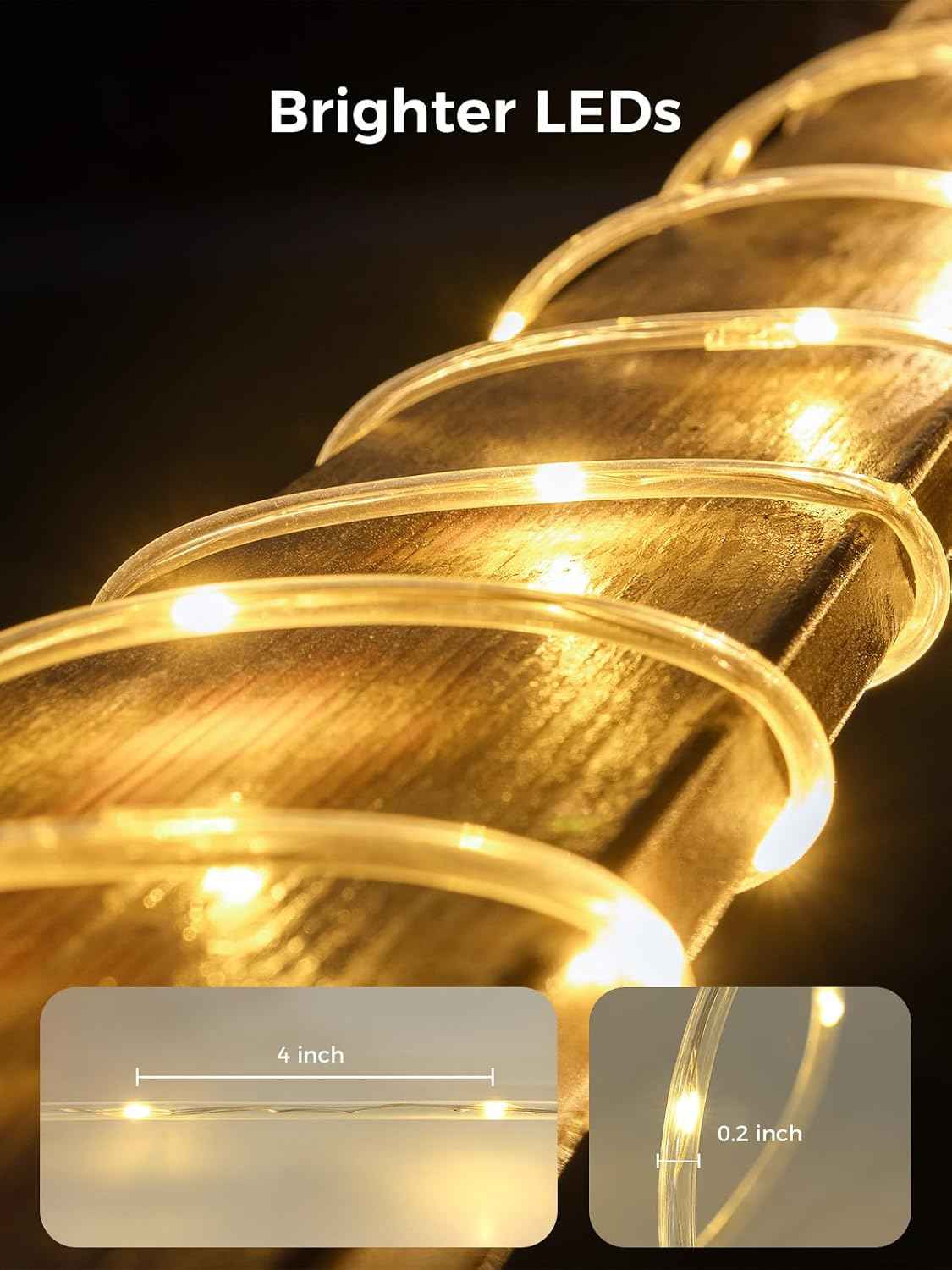 33FT 100LEDs Connectable Rope Lights Plug in,Warm White | Rope Lights for Outside,Waterproof 8 Modes Remote Tube Light for Indoor Outdoor Christmas Wedding Birthday Patio Porch Garden