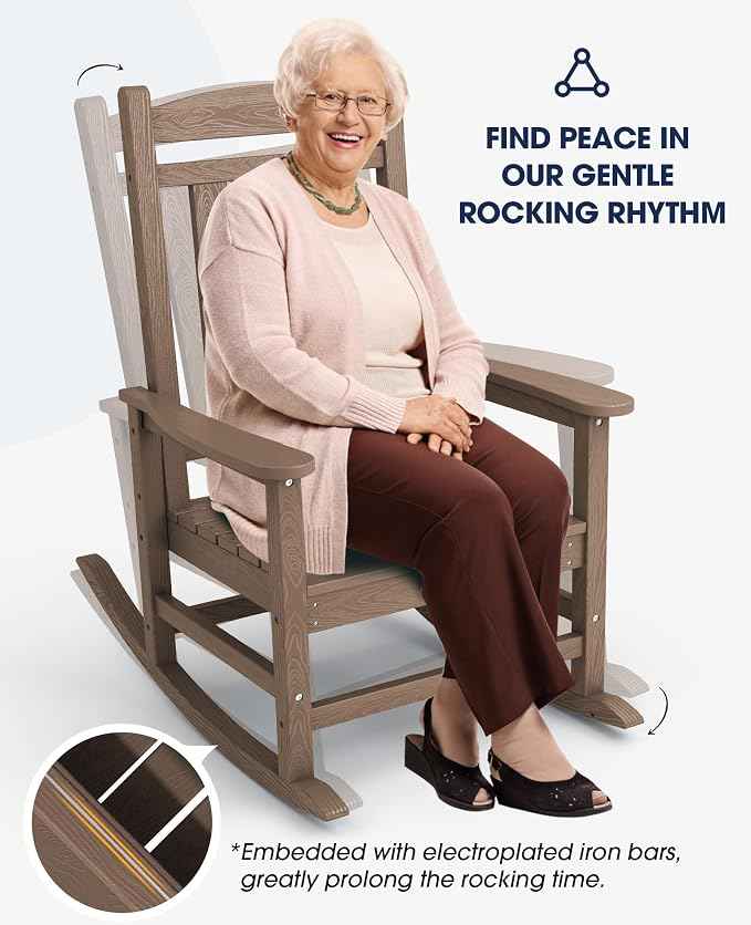 KINGYES Outdoor Rocking Chair Set of 2, High Density Polyethylene Patio Rocking