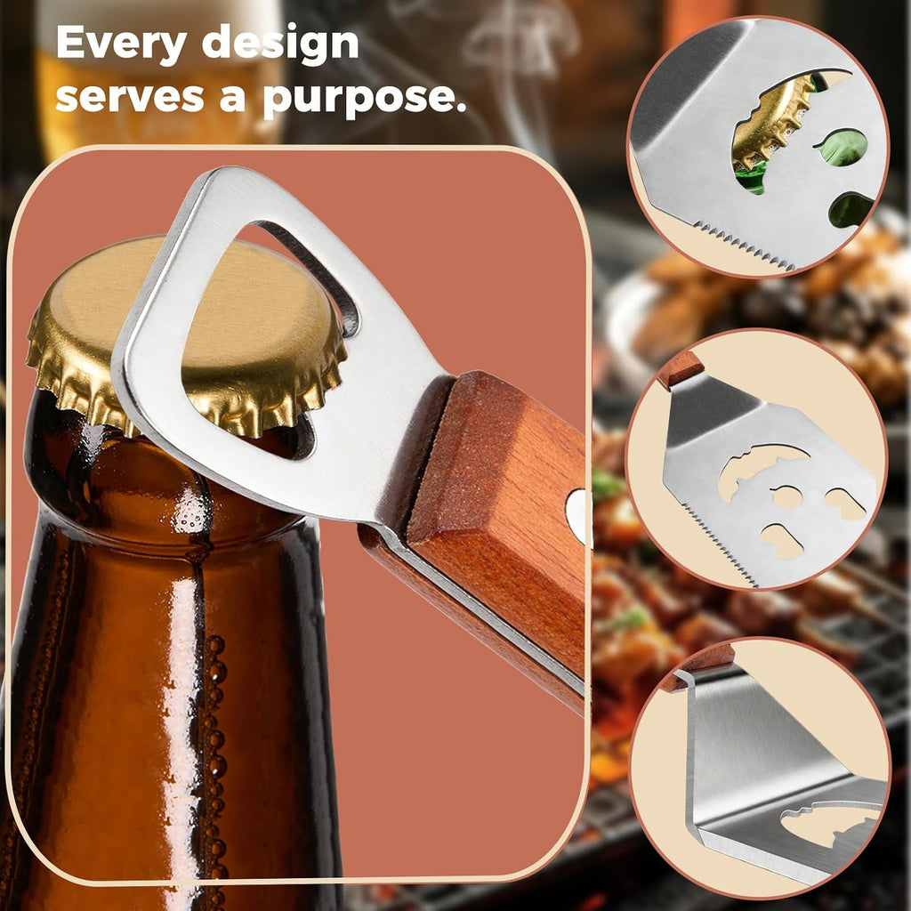2 PCS Grilling Accessories Birthday Gifts for Men,Dad Funny Grill Tools Set | Heavy-Duty Stainless Steel 7-1 Grill Spatula & 5-1 Fork BBQ Tool Set with Wooden Handles,BBQ Accessories for Outdoor Grilling