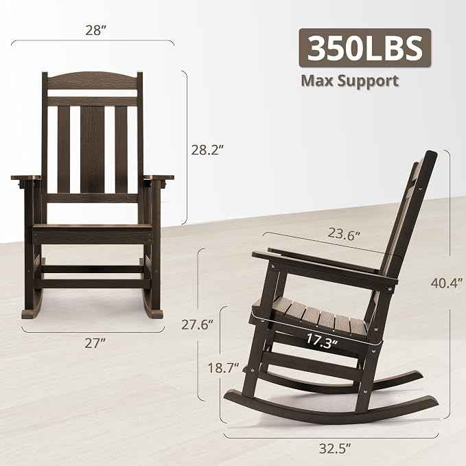 LUE BONA Outdoor Rocking Chairs Set of 2, Weather Resistant HDPS Poly Rocker