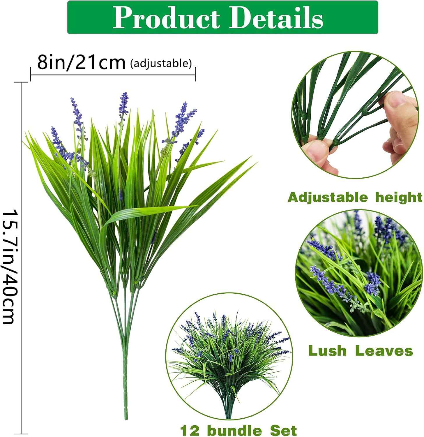 XLFAQXM 12 Bundles Artificial Plants Outdoor Flowers Fake Grass No Fade Faux Plastic Shrubs for Pot Garden Wedding Porch Hanging Planter for Window Box Decoration Greenery uv Resistant (GrassC1)
