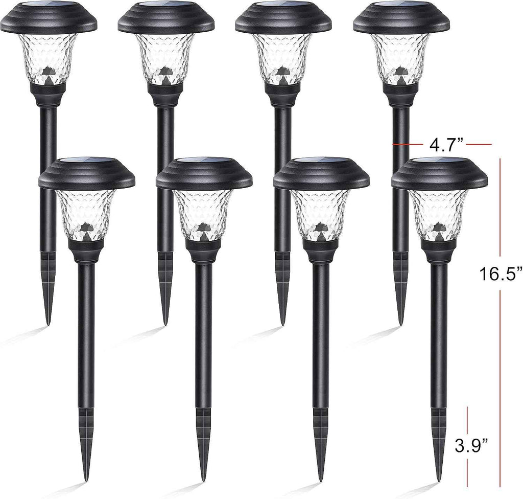 GIGALUMI Metal & Glass Solar Lights Outdoor, 8 Pack LED Garden Lights | Solar Pathway Lights Waterproof IP65, Warm White Landscape Path Lights, Garden Decor for Yard, Patio, Walkway (Black)