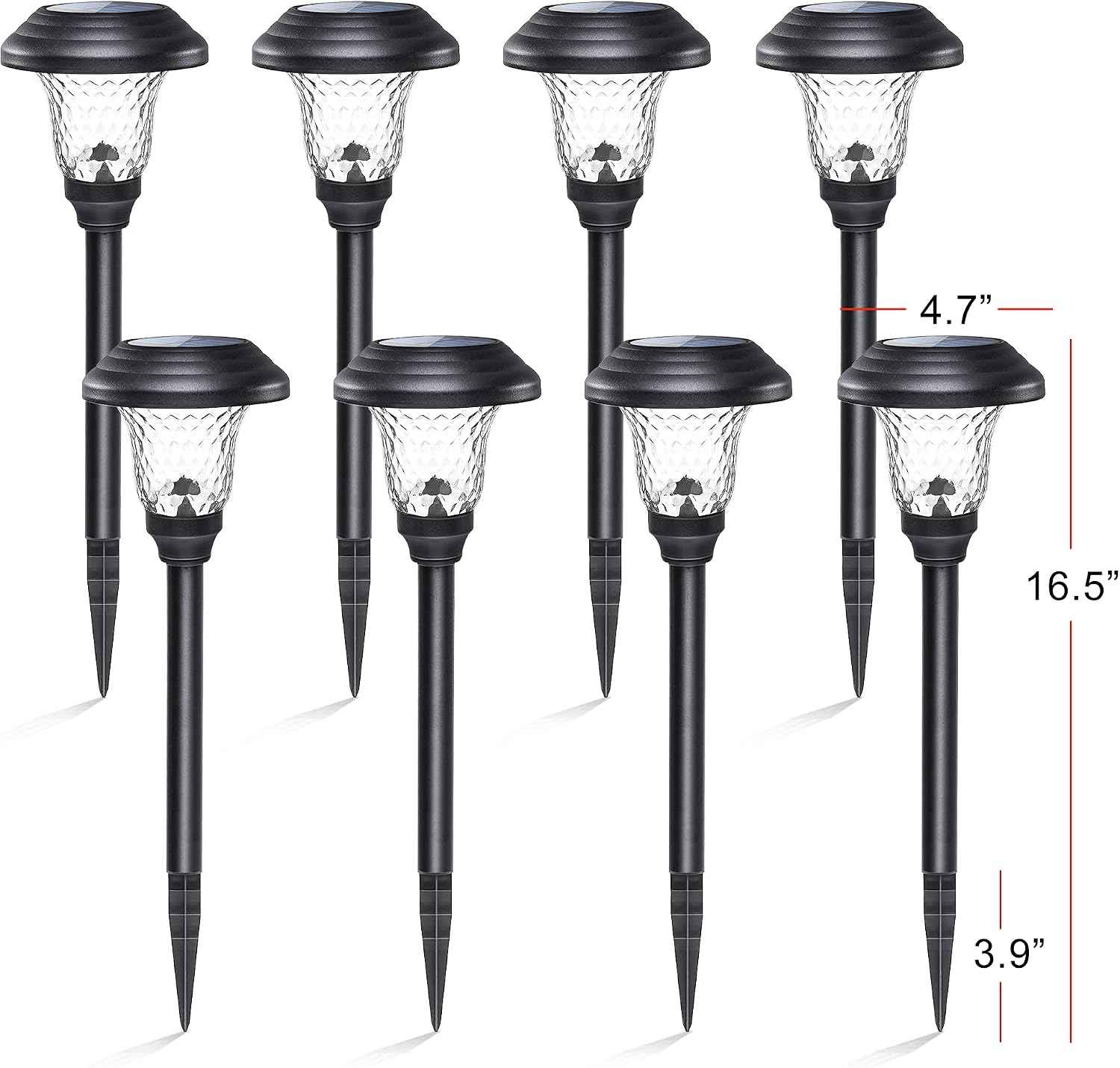 GIGALUMI Metal & Glass Solar Lights Outdoor, 8 Pack LED Garden Lights | Solar Pathway Lights Waterproof IP65, Warm White Landscape Path Lights, Garden Decor for Yard, Patio, Walkway (Black)
