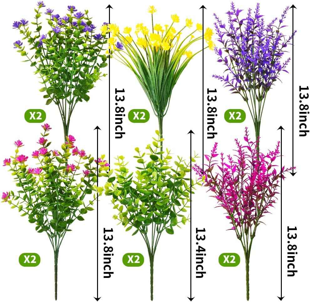 12 Bundles Outdoor Artificial Fake Flowers UV Resistant No Fade Boxwood Faux Plastic Shrubs Plants for Garden Patio Porch Window Box Home Wedding Farmhouse Hanging Décor