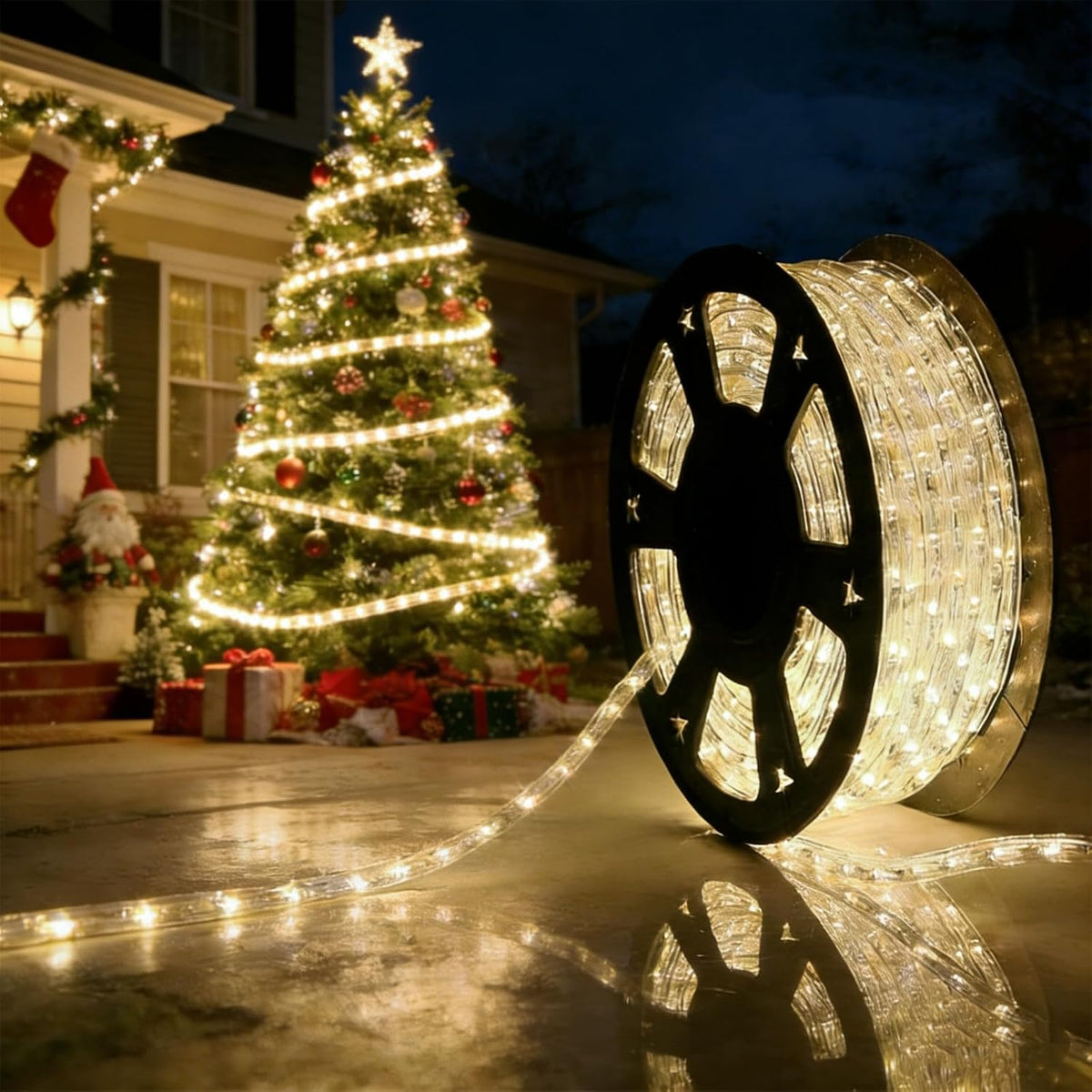 LED Rope Lights, 100ft 110V Waterproof Rope Lights for Outside, Outdoor String Lights, Ideal for Eaves, Backyards Garden, Christmas Decoration(Warm)