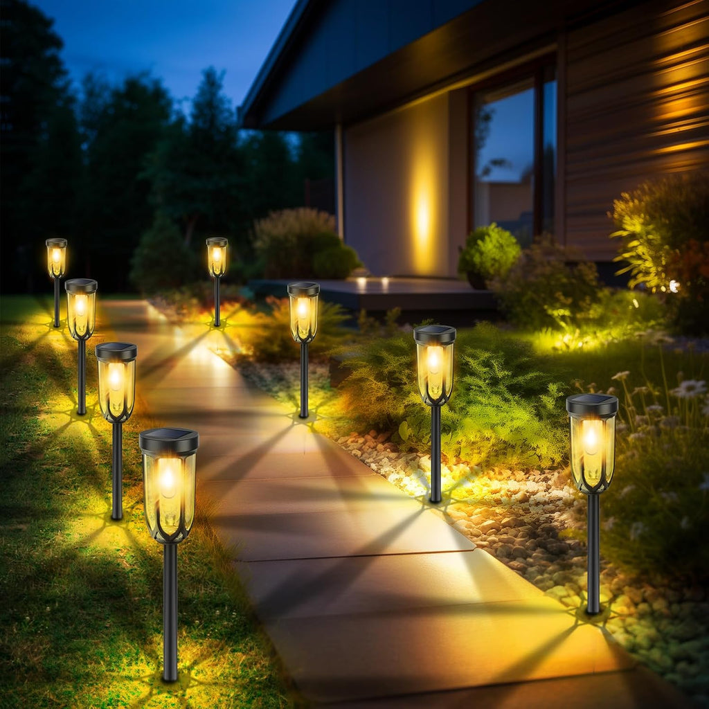 8Pack Solar Pathway Lights Outdoor, IP65 Waterproof Bright Auto On/Off | Easy Install, 800mAh Battery 6–8H charge 10-12H Working,Solar Landscape Lights for Garden Patio Yard Driveway Lawn Warm White