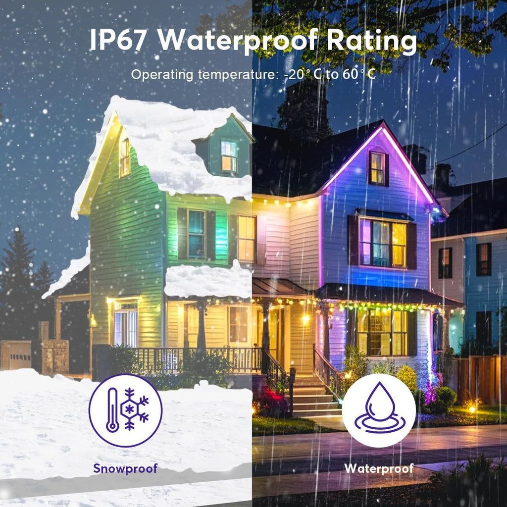 RaThun Permanent Outdoor Lights, Smart Decor with 72 Scene Modes, 100ft with 60 LED Lights, IP67 Waterproof for Outdoor Decorations, Work with App & Remote