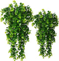 2pcs Artificial Hanging Plants Fake Hanging Plant Faux Eucalyptus Leaf Greenery Vine Outdoor UV Resistant Plastic Plants (2, Green)