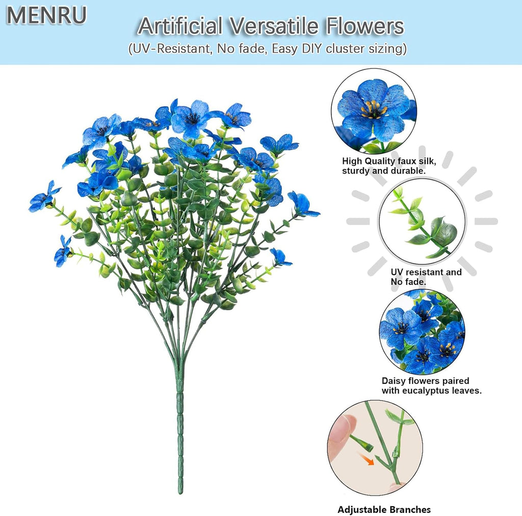 12 Bundles Artificial Flowers for Outdoors UV Resistant | Realistic Outdoor Artificial Fake Flowers with Eucalyptus Leaves for Porch, Patio, Planter, Window Box, Home, Garden Decor