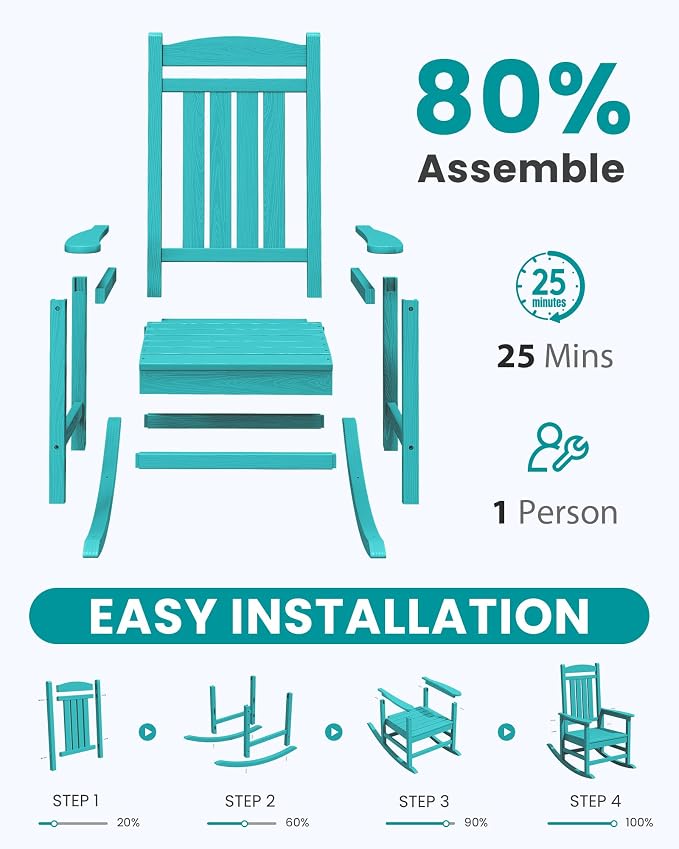 SERWALL Oversized Outdoor Rocking Chair, All-Weather Patio Rocking Chair - Image 8