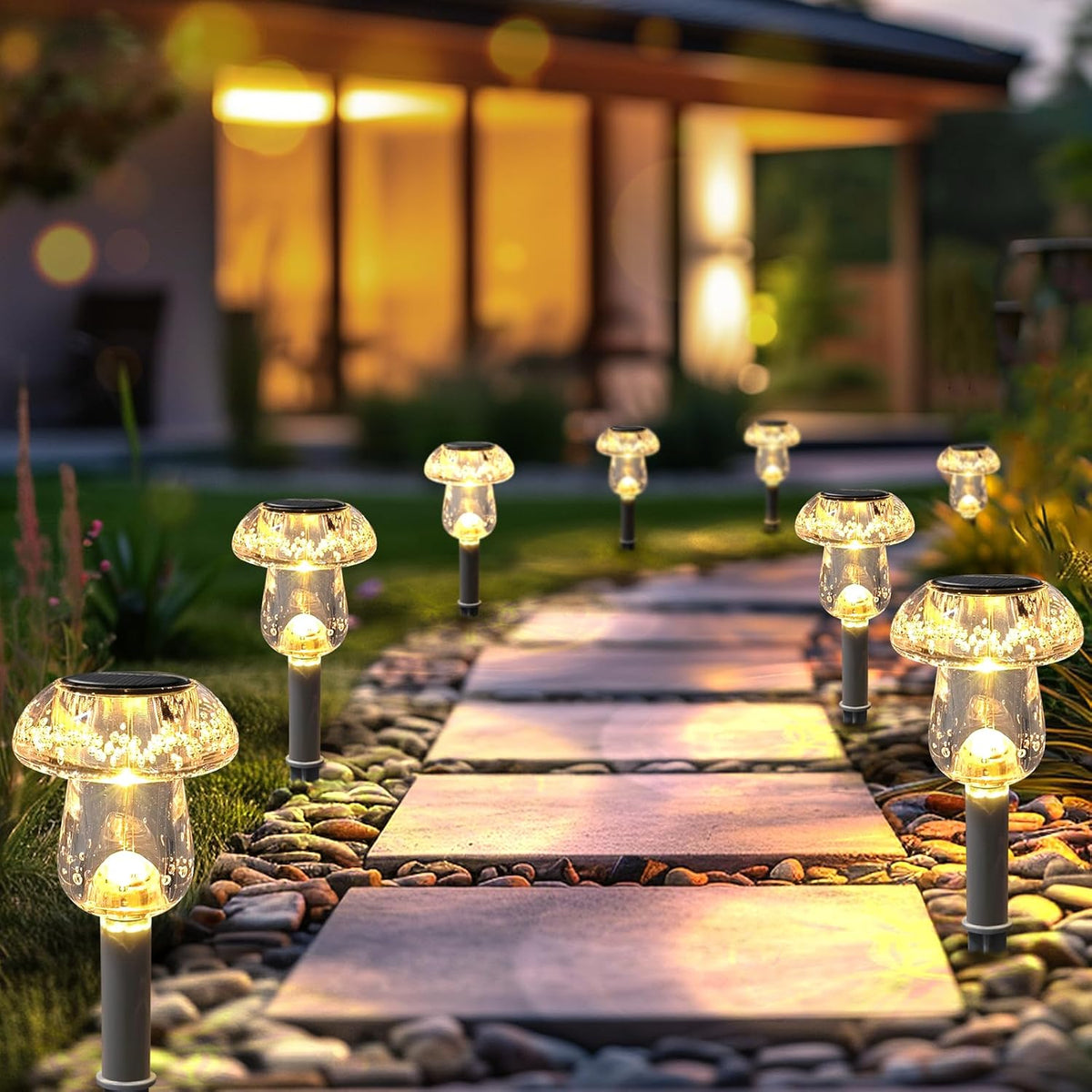 Benany Solar Lights Outdoor, 8 Pack Mushroom Lights Outside Waterproof, Solar Powered LED Lighting for Garden, Yard, Landscape, Path, Pathway, Lawn, Walkway, Driveway, Backyard Decor (Warm White)