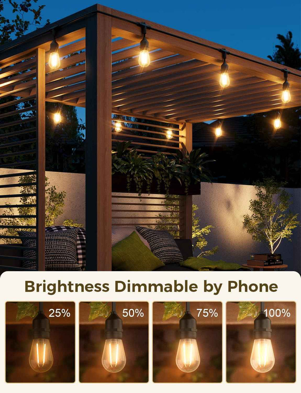 XMCOSY+ Outdoor String Lights, 98FT Smart Dimmable Edison Bulb Patio Lights | Smart App & Voice Control LED String Lights, Custom Schedules, Dimming, Warm White Light for Outside, Yard,Porch, Warerproof