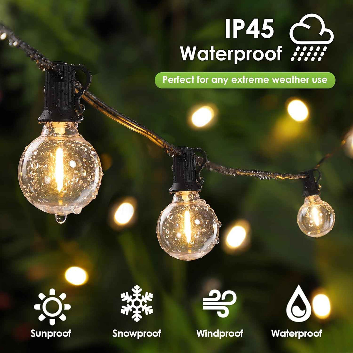 Mlambert 100Ft LED Outdoor String Lights, Dimmable Patio Lights, Waterproof Shatterproof 53 G40 Globe Bulb String for Backyard Bistro-Black 1 Pack