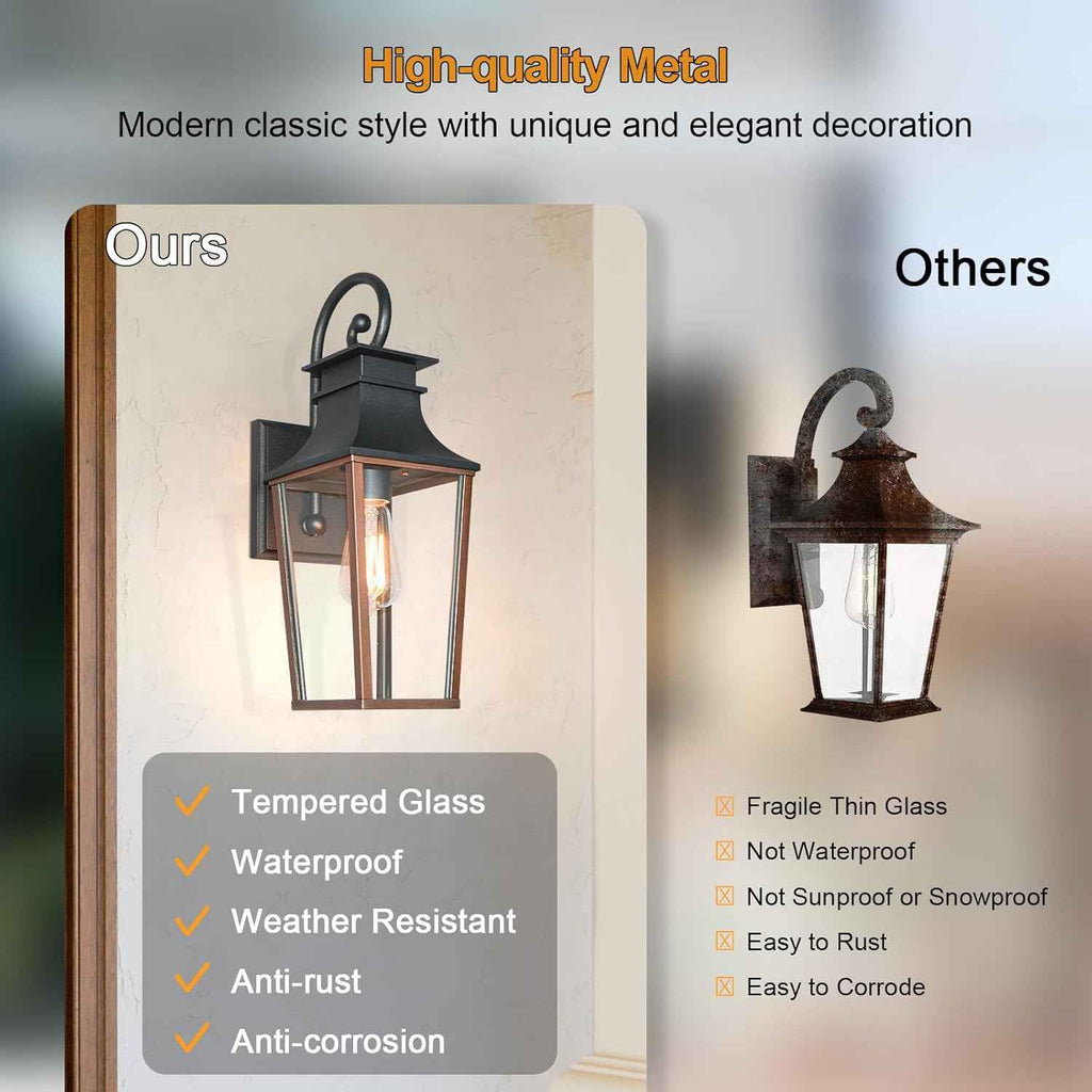 ALVIME Bronze Outdoor Wall Sconces | Beveled Glass Exterior Wall Mount Lantern, Metal Waterproof Outdoor Light Fixtures for Garage, House, Patio, E26 Base