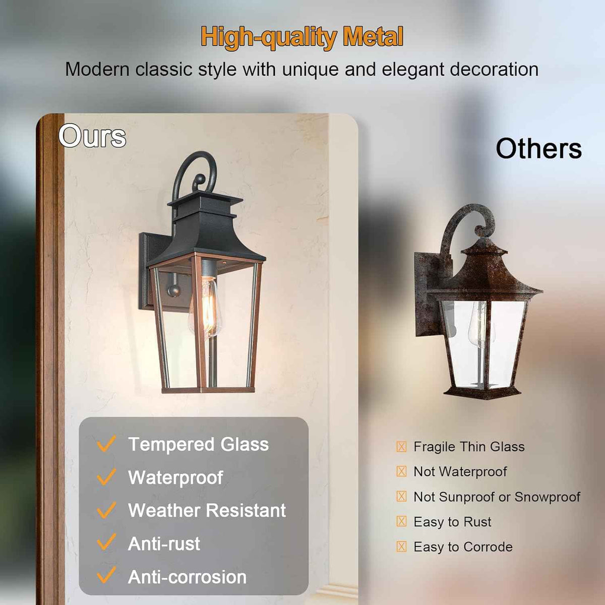 ALVIME Bronze Outdoor Wall Sconces | Beveled Glass Exterior Wall Mount Lantern, Metal Waterproof Outdoor Light Fixtures for Garage, House, Patio, E26 Base