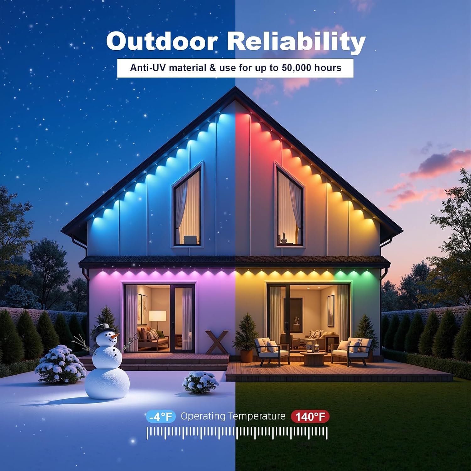 Permanent Outdoor Lights 50ft, Outdoor Lights, with 30 RGBIC LED，with 16 Million Colors and ，IP67 Waterproof, APP/Remote Control Modes, Holiday & Party Decorations