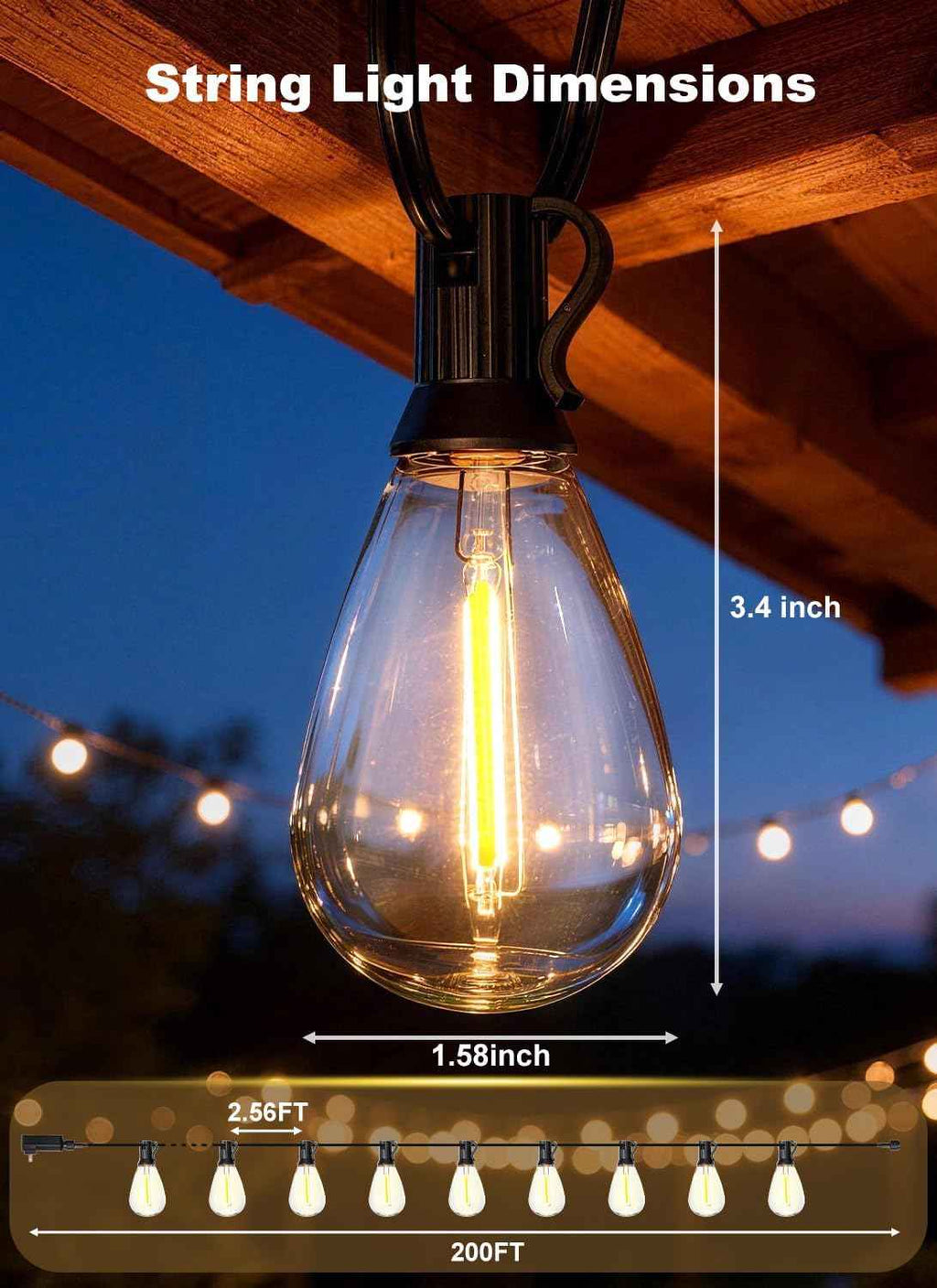 200FT Outdoor String Lights Waterproof, 76+2 Shatterproof S11 LED Bulbs, Extra Long Patio Lights for Outside, Bistro Cafe Decor, Backyard Garden Hanging Lights, Outside Fence Light String