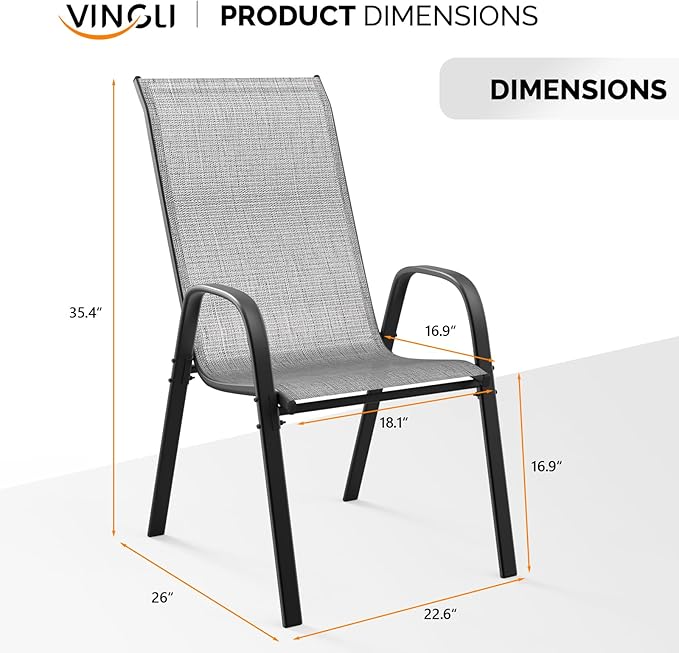 VINGLI Patio Chairs Set of 8 – Stackable Outdoor Dining Chairs - Image 3