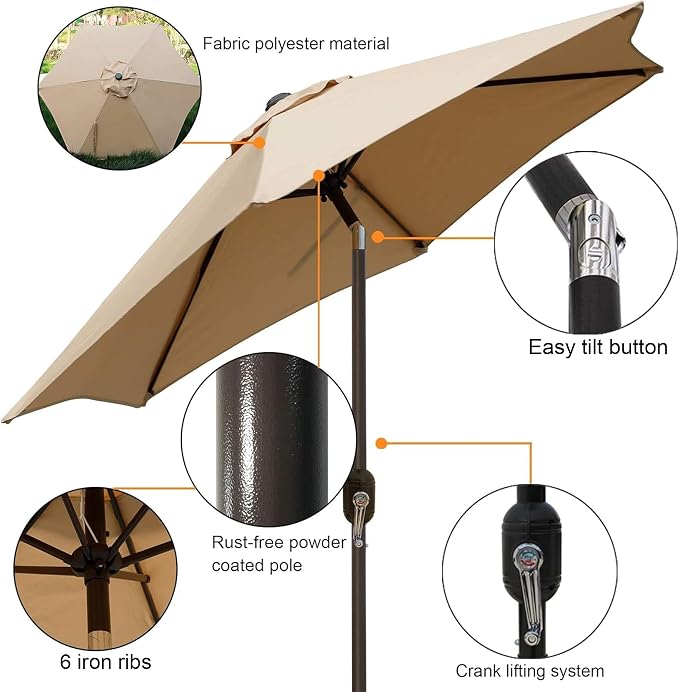 Blissun 7.5 ft Patio Umbrella, Yard Umbrella, Outdoor Market Umbrella - Image 2